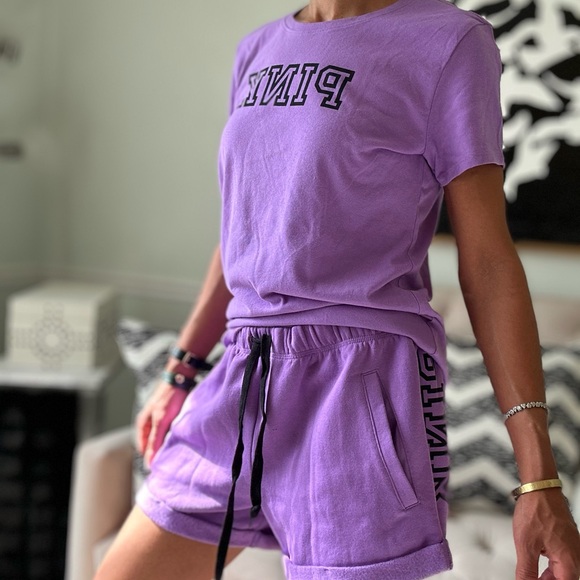 PINK Purple Lavender Short Sleeve Tee & Boyfriend Drawstring Shorts - Picture 2 of 14